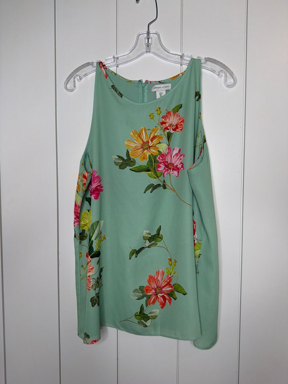 Adrienne Vittadini Mint Floral Sleeveless Blouse w/ Open-Back Overlay – Large